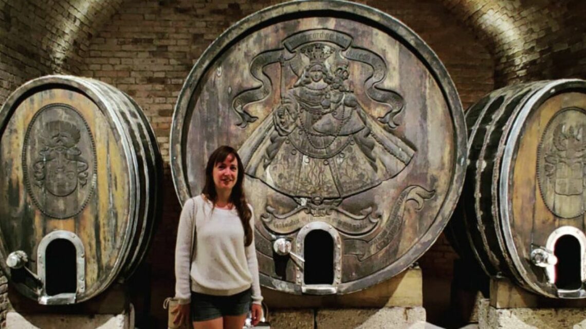 Kamptal wine - picture of me in front of wine casks