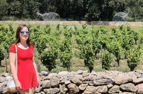 Exploring Côtes de Provence - A guide to the region. Me in a red dress in front of vines