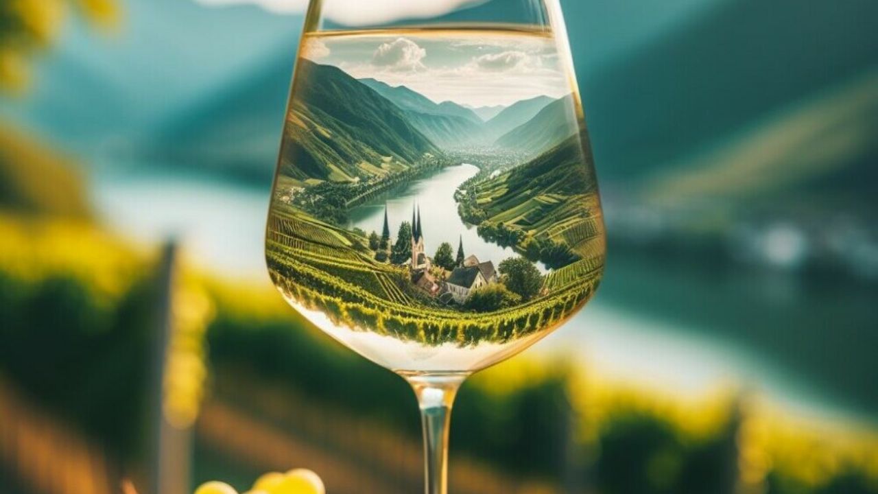 Impact of terroir on Grüner Veltliner - glass of white wine featuring Wachau landscape in the glass