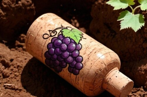 Natural winemaking in Austria - picture of a cork with a grape bunch drawn on it lying on soil